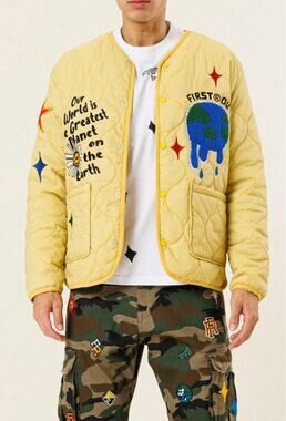 NWT FIRST ROW Yellow Planet Earth Quilted Liner Jacket - Unisex Size Medium